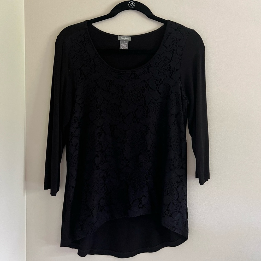 Neiman Marcus Black Asymmetrical 3/4 Sleeve Blouse, Size: Medium, MSRP:  $150.00